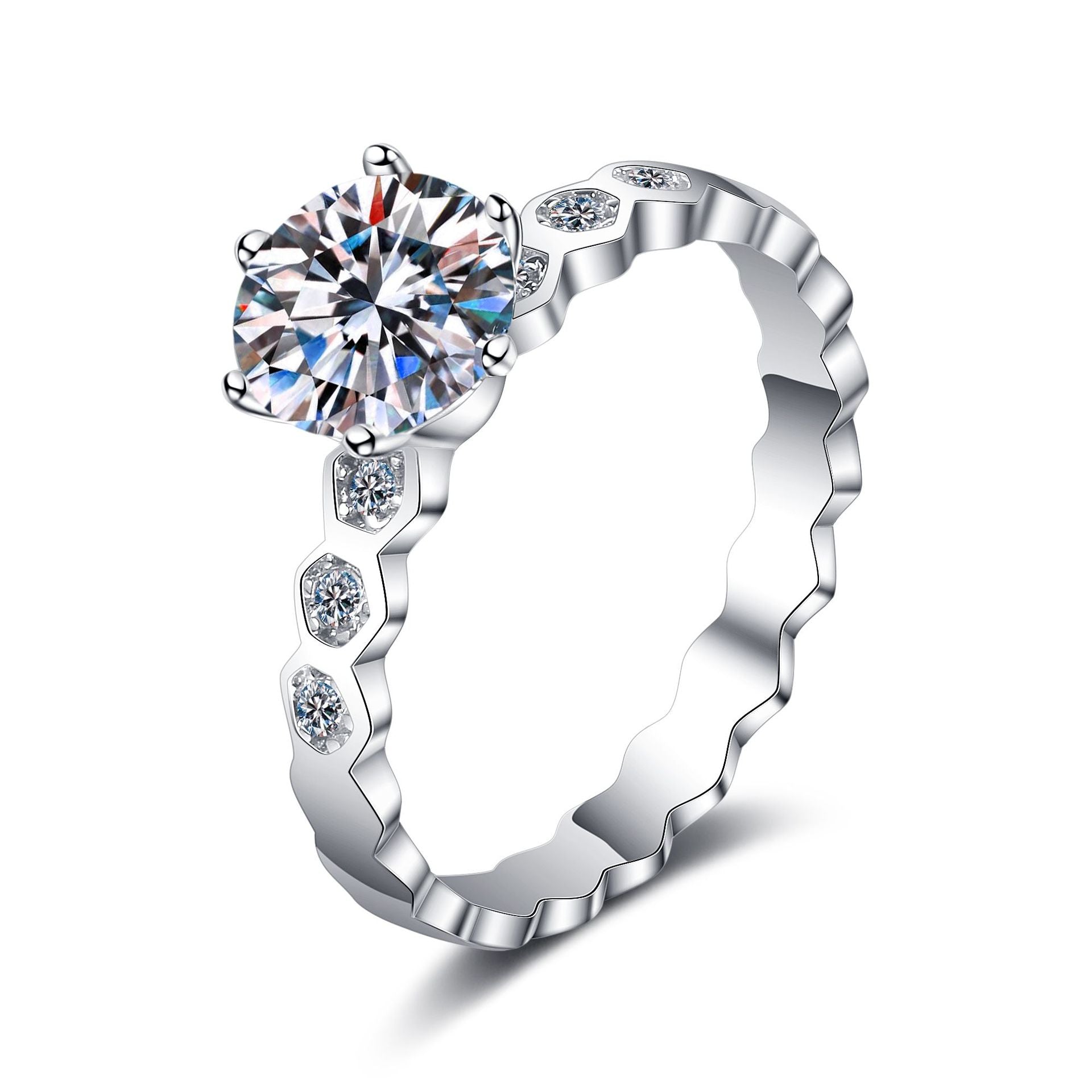 Round Moissanite Bypass Ring in 925 Sterling Silver