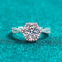 1 CT Round Moissanite Floral Halo Ring
