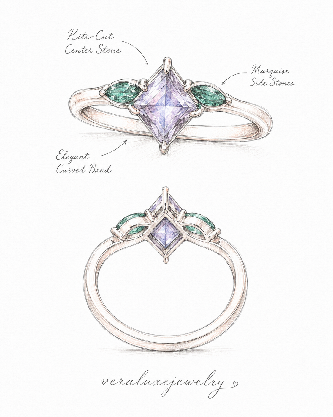 Kite-Cut Lab-Grown Alexandrite Three-Stone Ring
