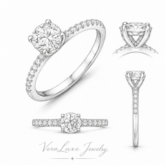 Round Moissanite Pavé Side-Stone Ring