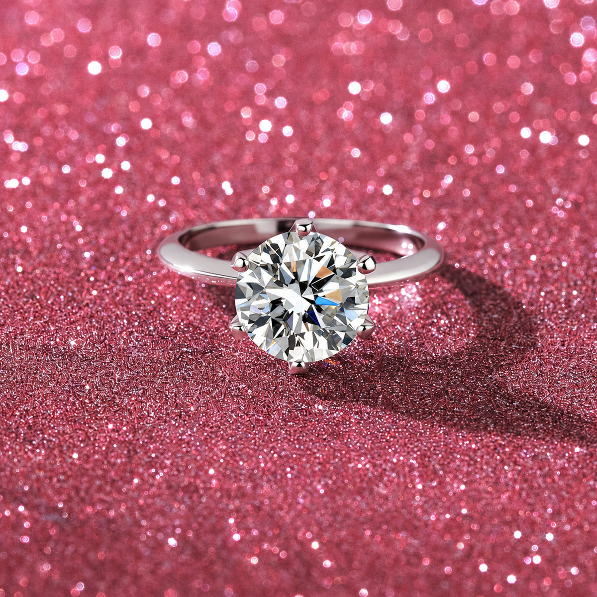 2 CT Round Moissanite Six-Prong Solitaire Ring