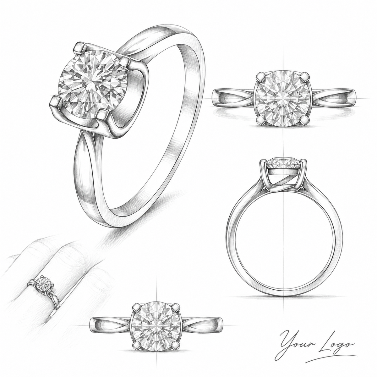 925 Sterling Silver Round Moissanite Solitaire Ring