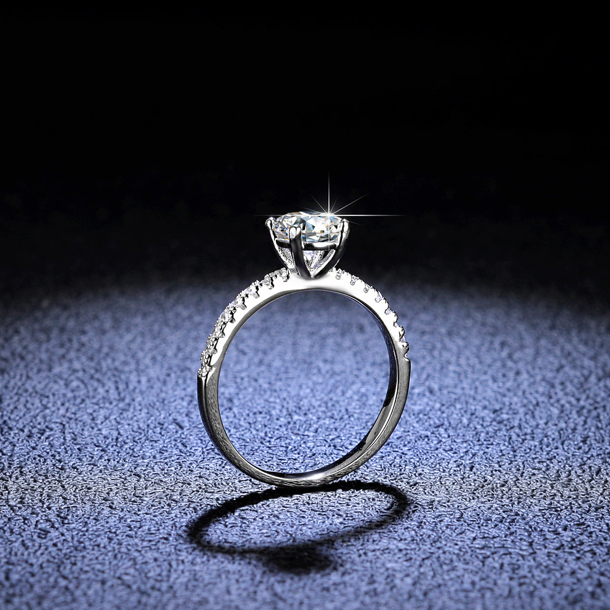 Round Moissanite Pavé Side-Stone Ring