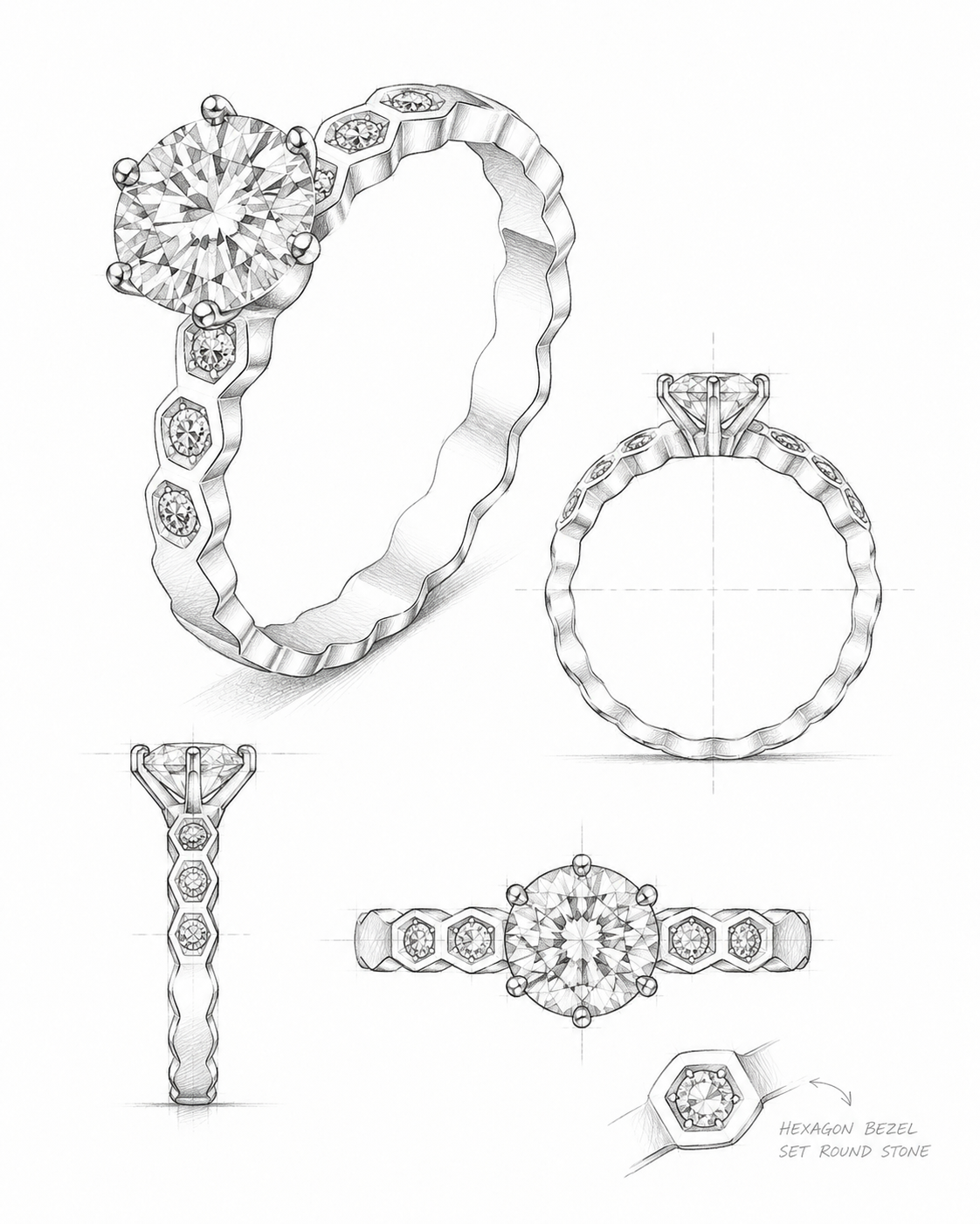 Round Moissanite Bypass Ring in 925 Sterling Silver