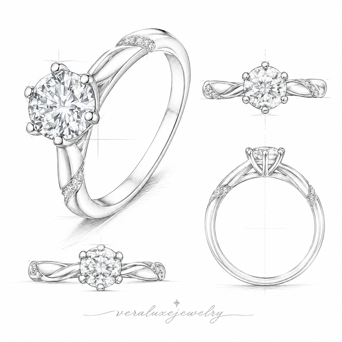 Round Moissanite Ring in 925 Sterling Silver