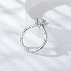 1.5CT Round Moissanite Ring with Pavé Band in S925 Sterling Silver