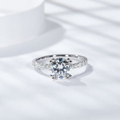 1.5CT Round Moissanite Ring with Pavé Band in S925 Sterling Silver