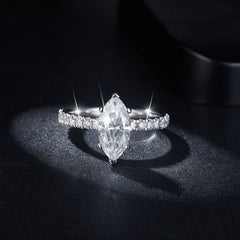 2CT Marquise Moissanite Ring with Pavé Band in S925 Sterling Silver