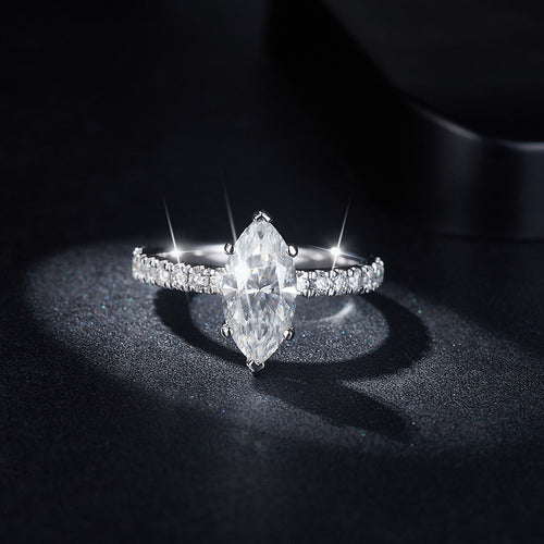 2CT Marquise Moissanite Ring with Pavé Band in S925 Sterling Silver