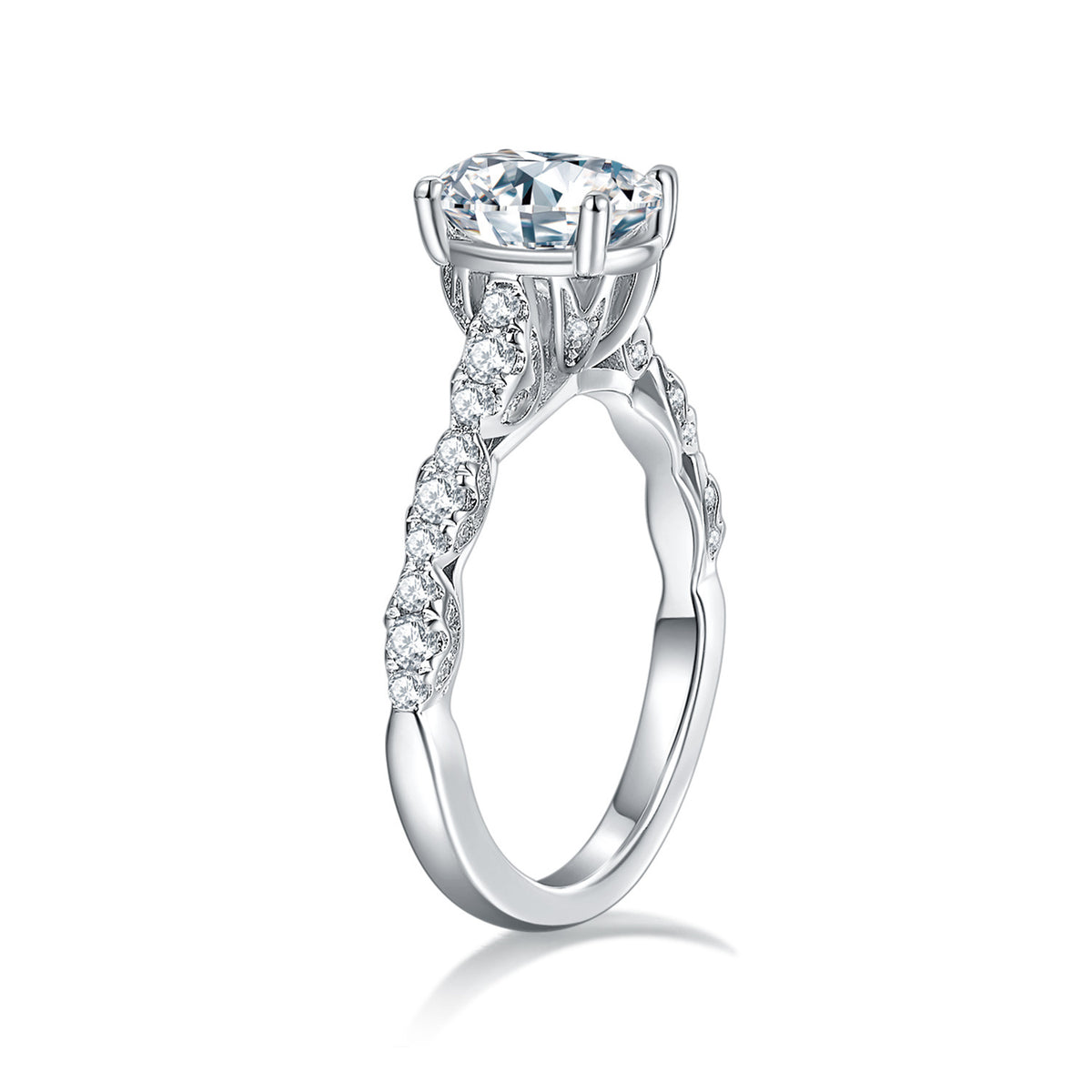 1.5CT Oval Moissanite Ring with Pavé Band in Sterling Silver