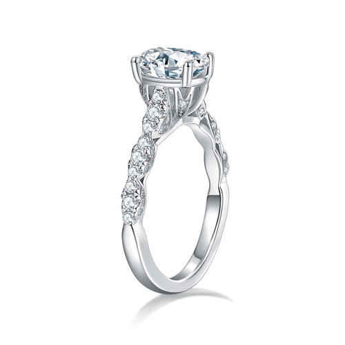 1.5CT Oval Moissanite Ring with Pavé Band in Sterling Silver
