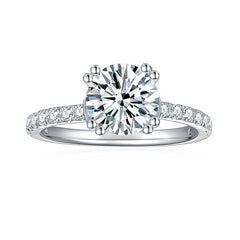 1.5CT Round Moissanite Ring with Pavé Band in S925 Sterling Silver