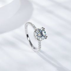 1.5CT Round Moissanite Ring with Pavé Band in S925 Sterling Silver