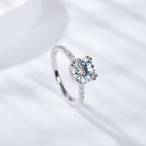 1.5CT Round Moissanite Ring with Pavé Band in S925 Sterling Silver