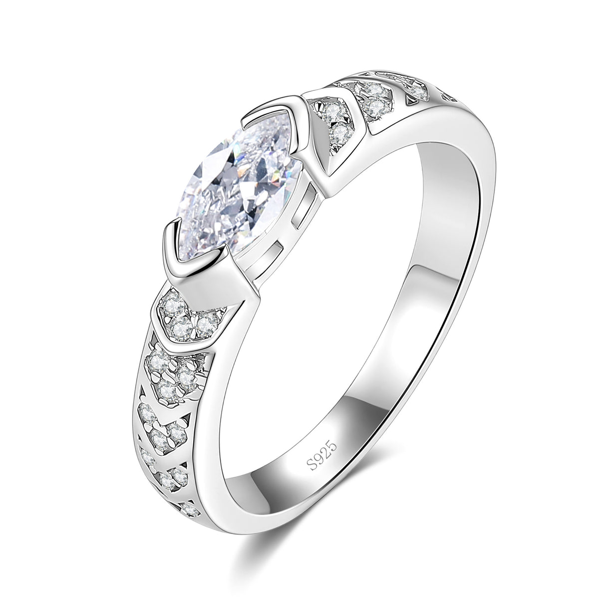 D Color Marquise Moissanite Guardian Eye Ring in S925 Sterling Silver