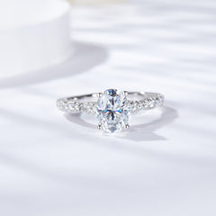 1.5CT Oval Moissanite Ring with Pavé Band in Sterling Silver