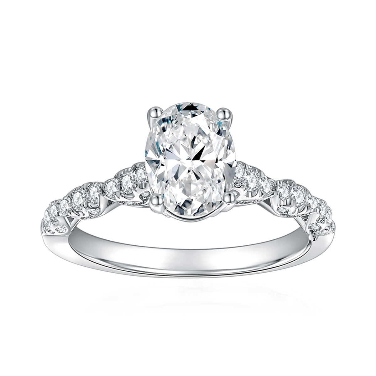 1.5CT Oval Moissanite Ring with Pavé Band in Sterling Silver