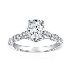 1.5CT Oval Moissanite Ring with Pavé Band in Sterling Silver