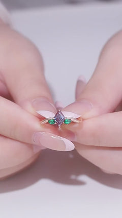 Kite-Cut Lab-Grown Alexandrite Three-Stone Ring