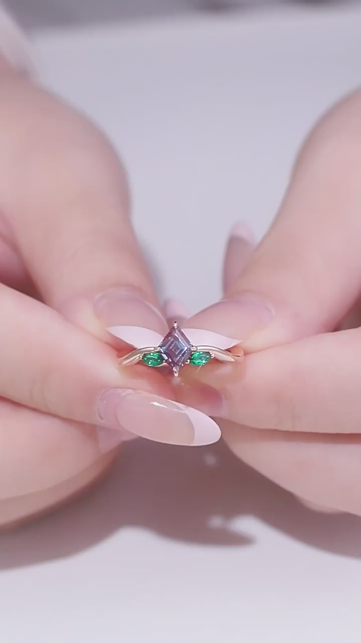 Kite-Cut Lab-Grown Alexandrite Three-Stone Ring