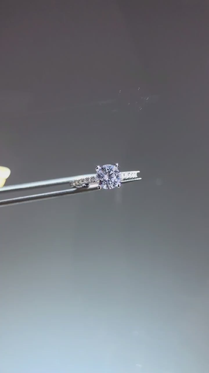Round Moissanite Pavé Side-Stone Ring