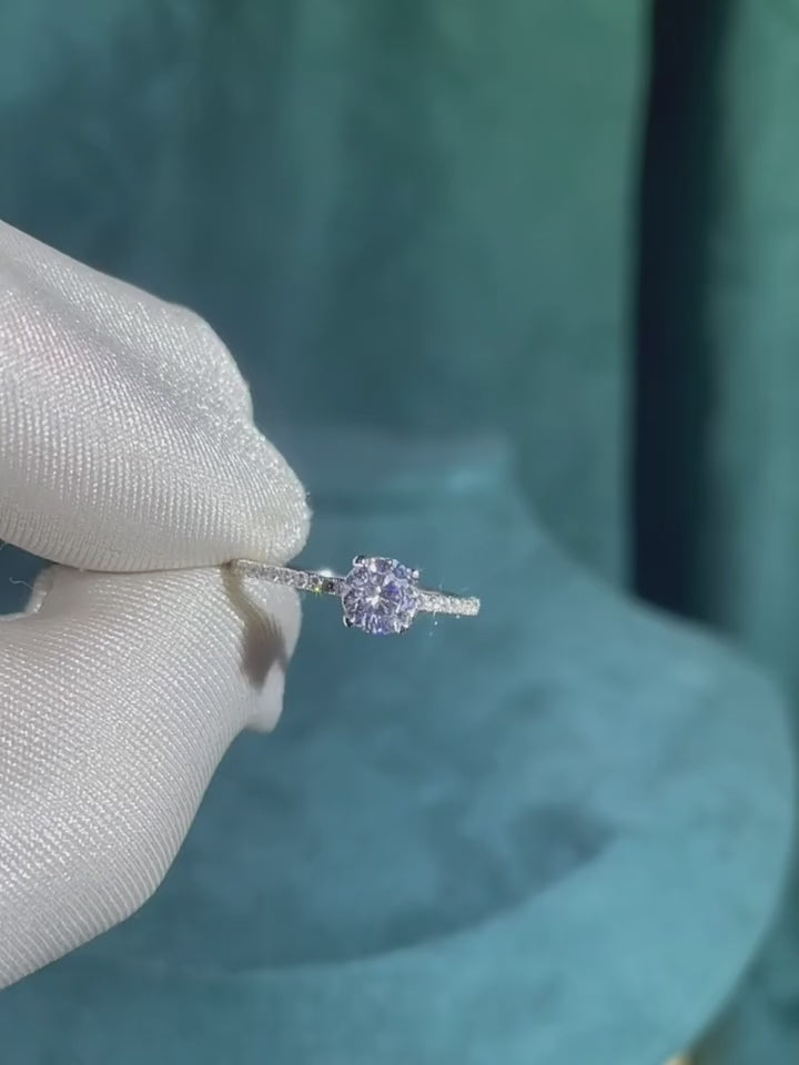 1CT–3CT Round Moissanite Ring with Pavé Band in S925 Sterling Silver