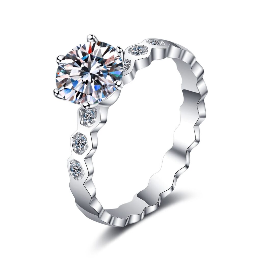Round Moissanite Bypass Ring in 925 Sterling Silver
