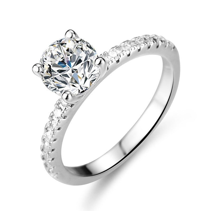 1CT–3CT Round Moissanite Ring with Pavé Band in S925 Sterling Silver