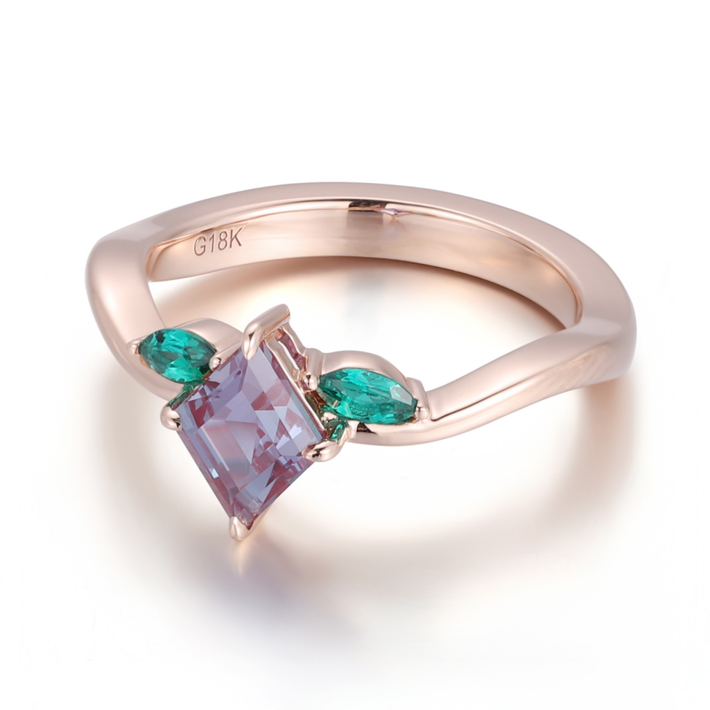 Kite-Cut Lab-Grown Alexandrite Three-Stone Ring