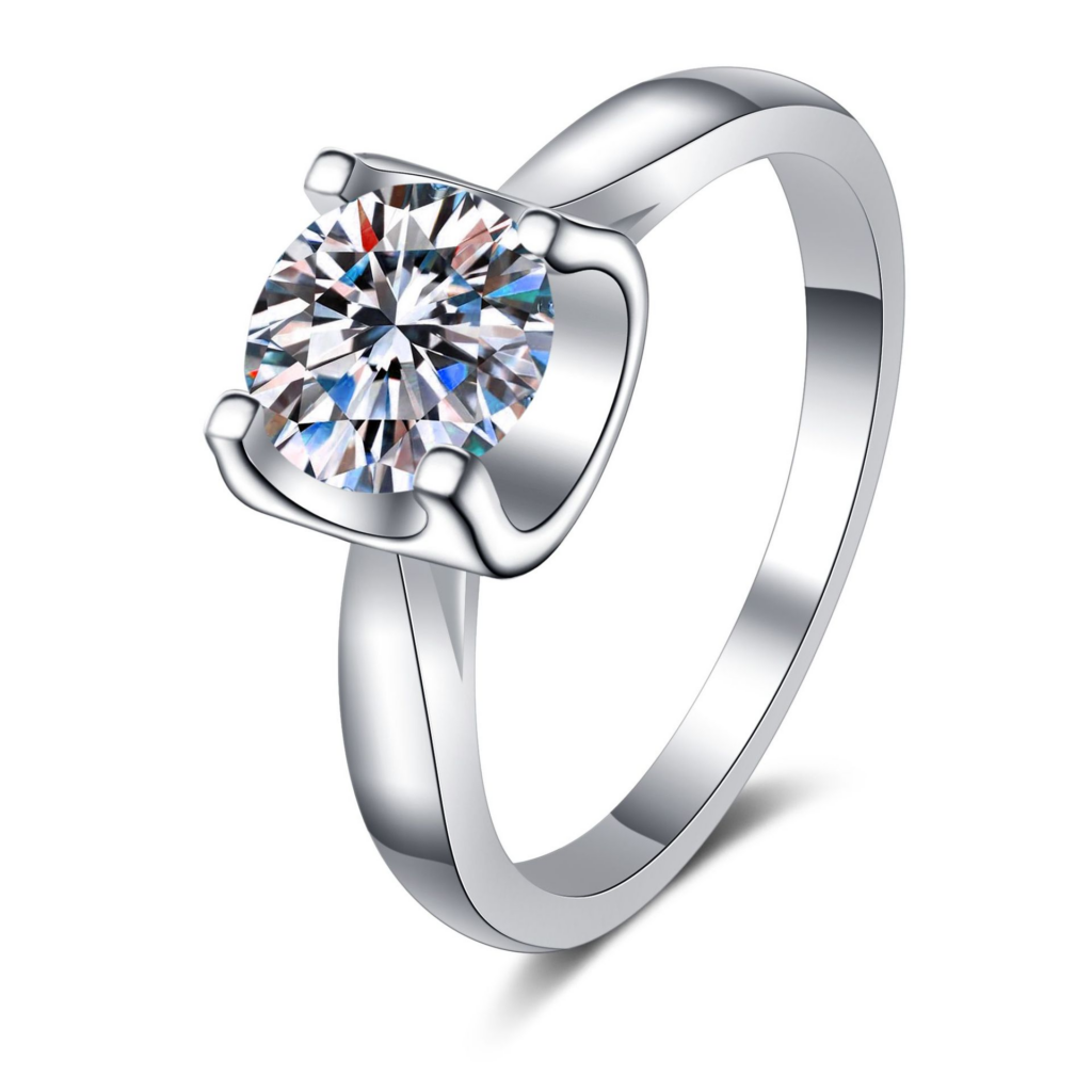 925 Sterling Silver Round Moissanite Solitaire Ring