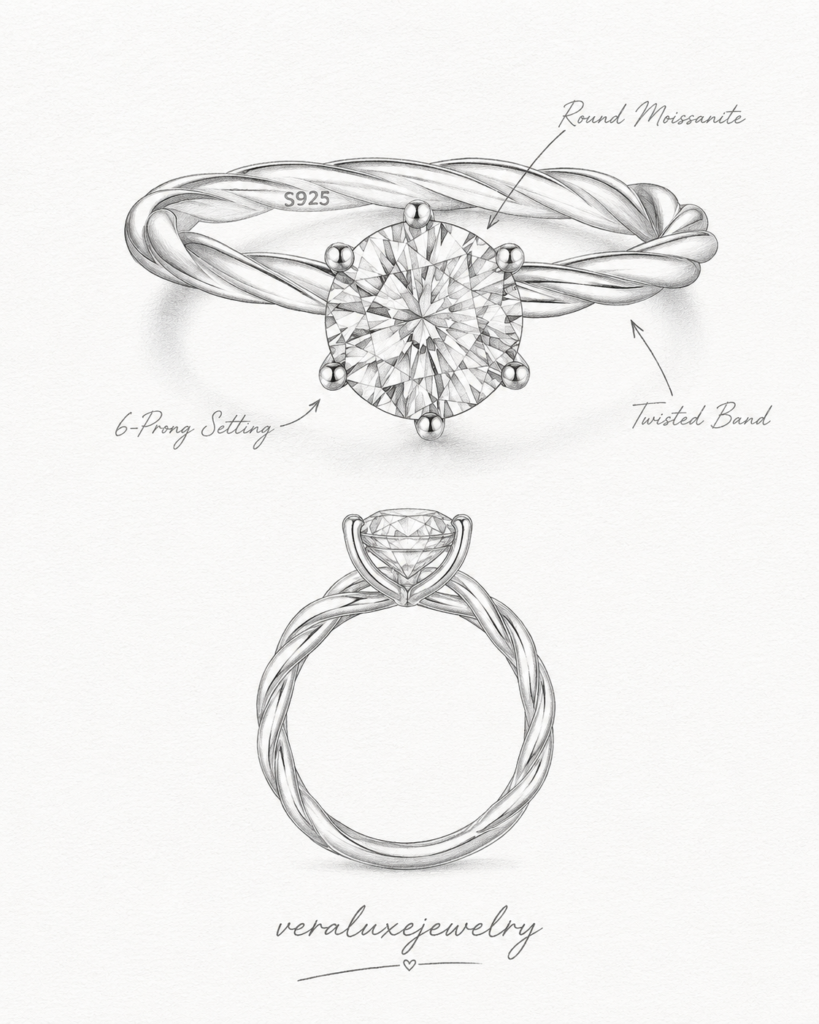 D Color Moissanite Promise Ring