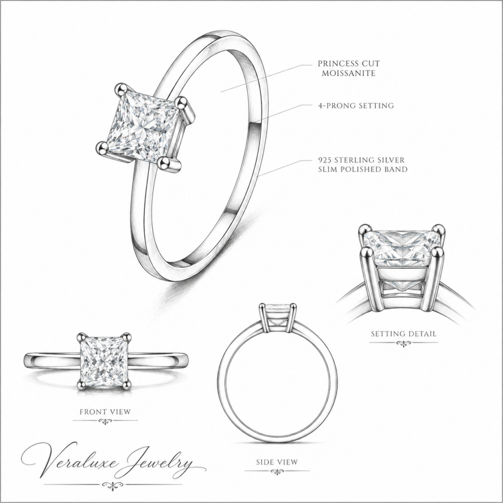 Princess-Cut Moissanite Solitaire Ring
