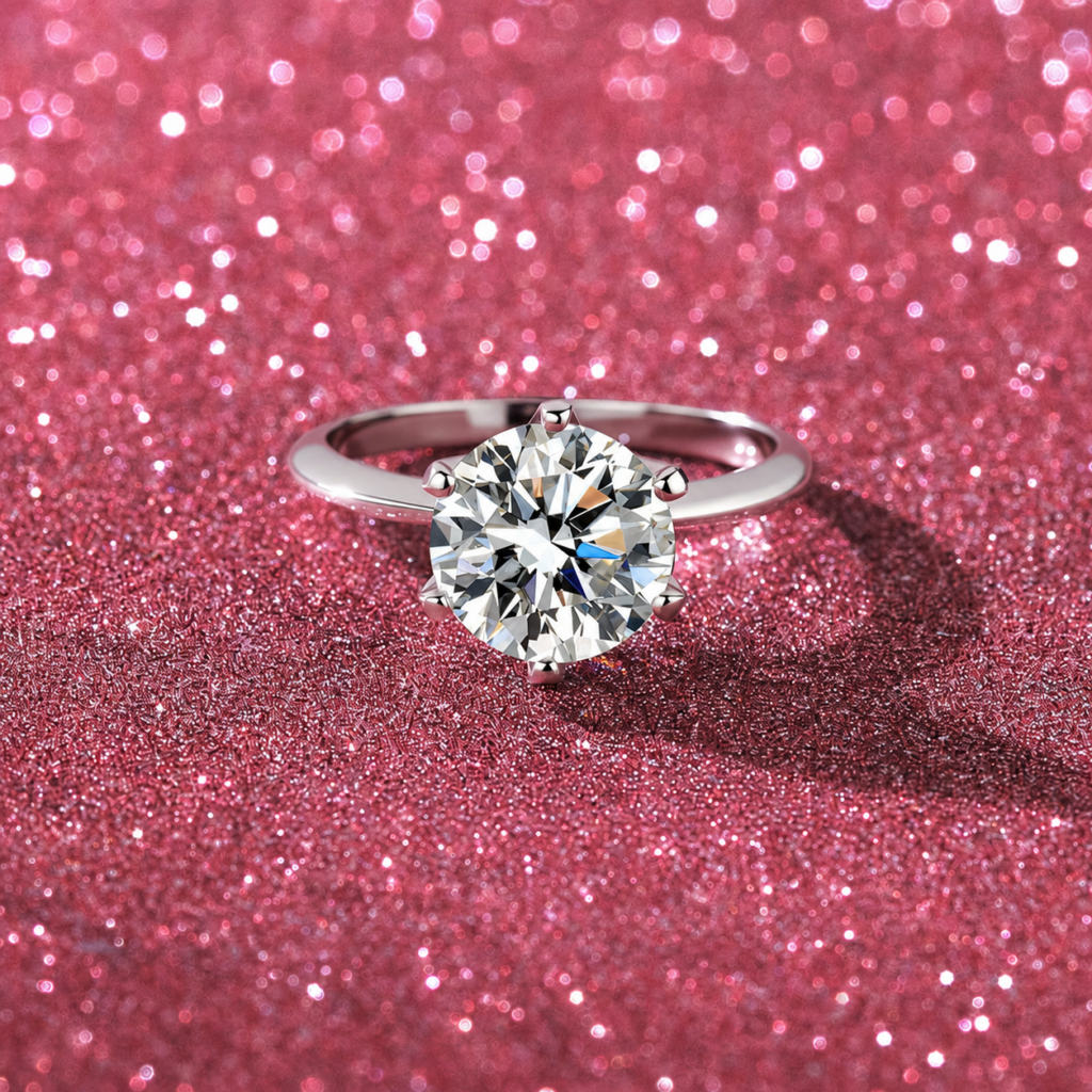 2 CT Round Moissanite Six-Prong Solitaire Ring