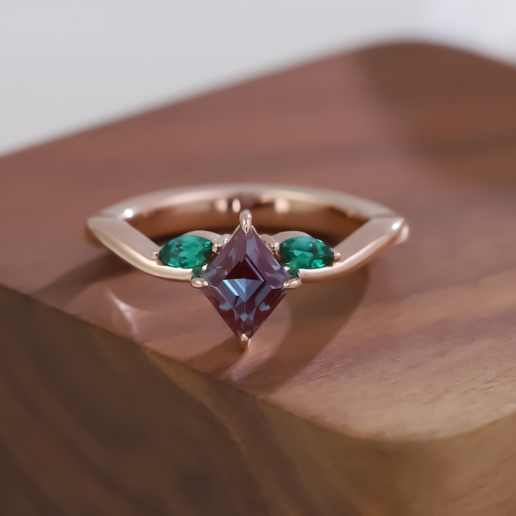 Kite-Cut Lab-Grown Alexandrite Three-Stone Ring