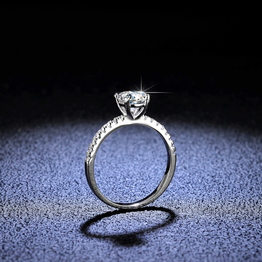 1CT–3CT Round Moissanite Ring with Pavé Band in S925 Sterling Silver