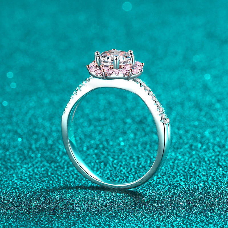 1 CT Round Moissanite Floral Halo Ring