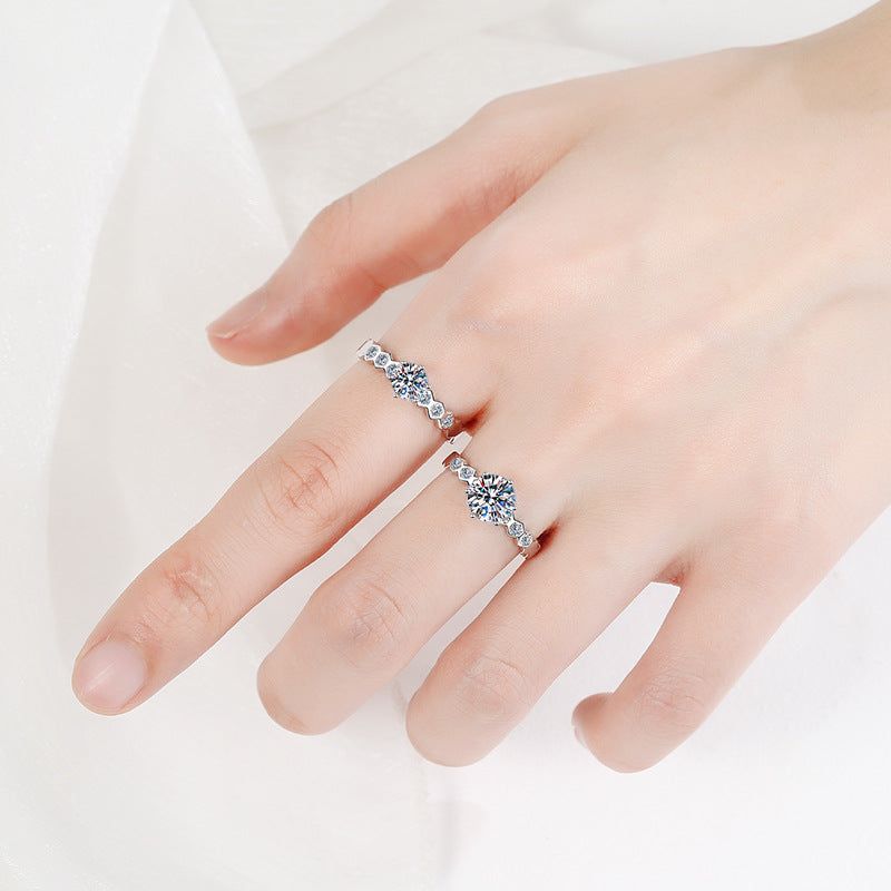 Round Moissanite Bypass Ring in 925 Sterling Silver