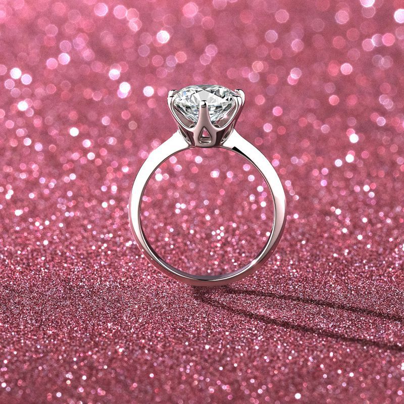 2 CT Round Moissanite Six-Prong Solitaire Ring