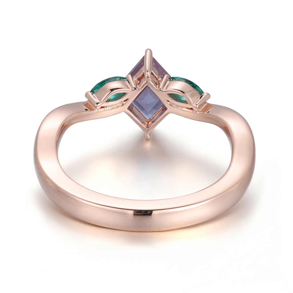 Kite-Cut Lab-Grown Alexandrite Three-Stone Ring