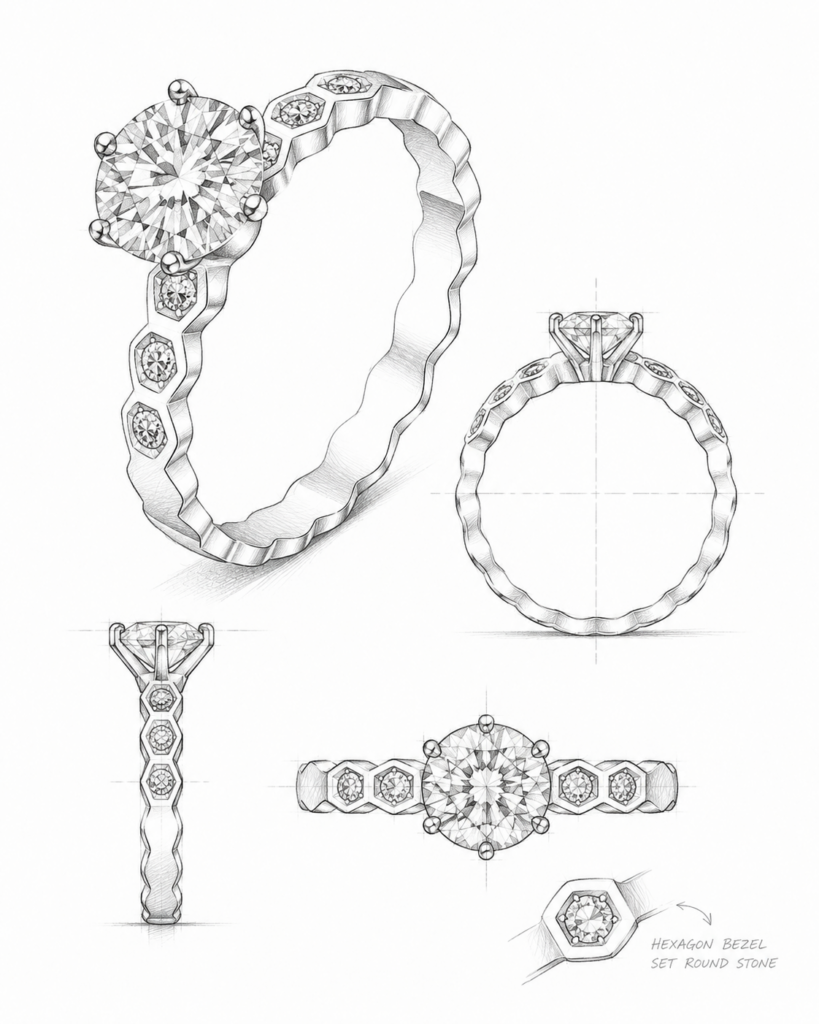 Round Moissanite Bypass Ring in 925 Sterling Silver