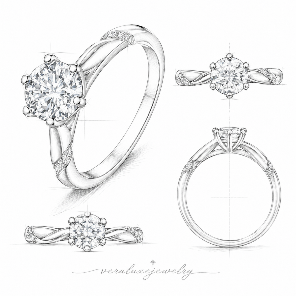 Round Moissanite Ring in 925 Sterling Silver