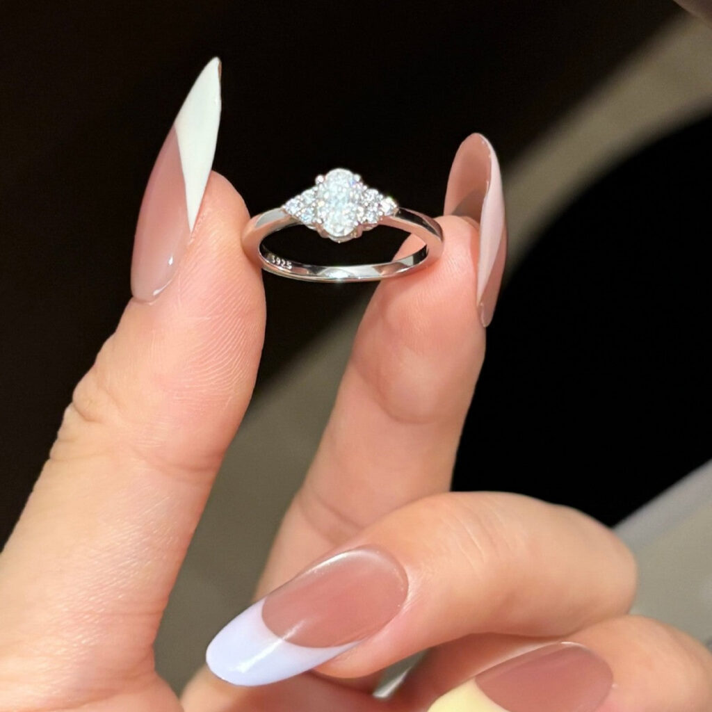 0.5CT Oval Moissanite Ring with Pavé Accents in S925 Sterling Silver
