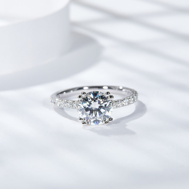 1.5CT Round Moissanite Ring with Pavé Band in S925 Sterling Silver