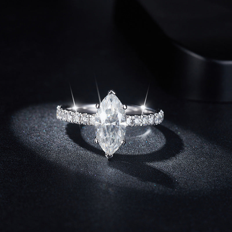 2CT Marquise Moissanite Ring with Pavé Band in S925 Sterling Silver