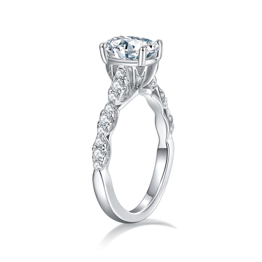 1.5CT Oval Moissanite Ring with Pavé Band in Sterling Silver