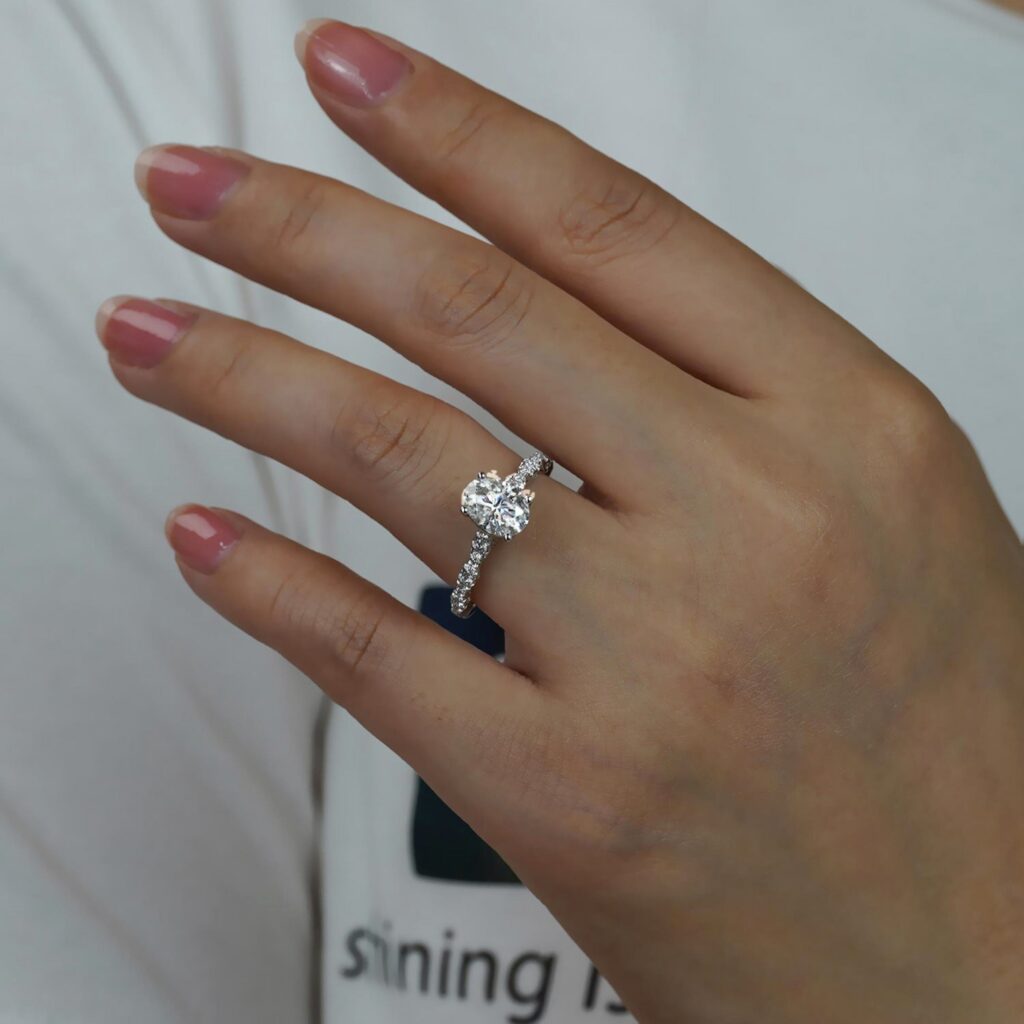 1.5CT Oval Moissanite Ring with Pavé Band in Sterling Silver