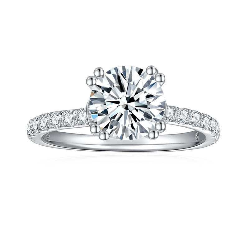 1.5CT Round Moissanite Ring with Pavé Band in S925 Sterling Silver