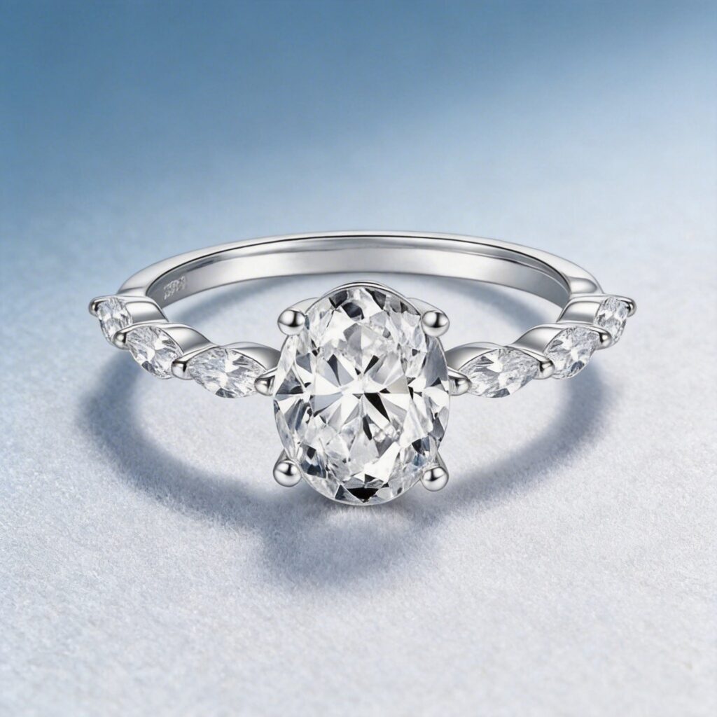 2CT Oval Moissanite Ring in S925 Sterling Silver