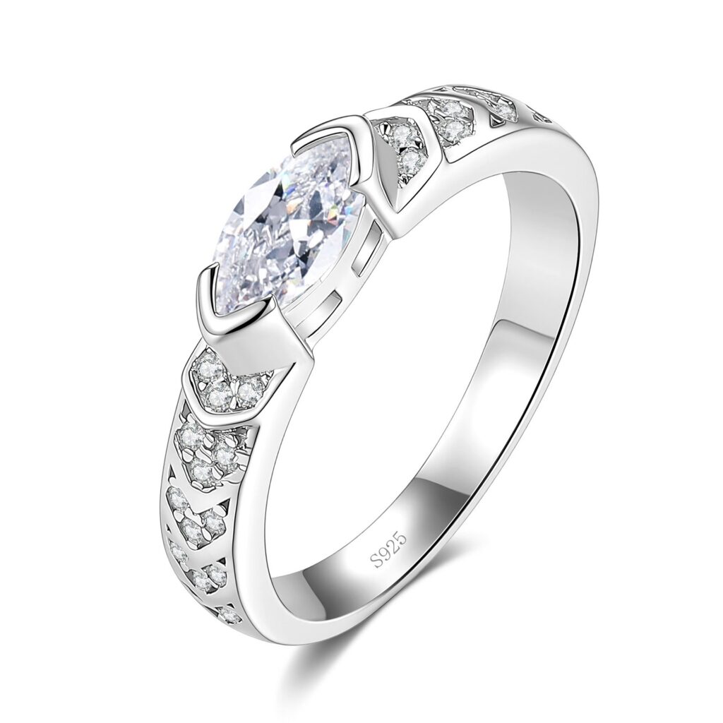 D Color Marquise Moissanite Guardian Eye Ring in S925 Sterling Silver