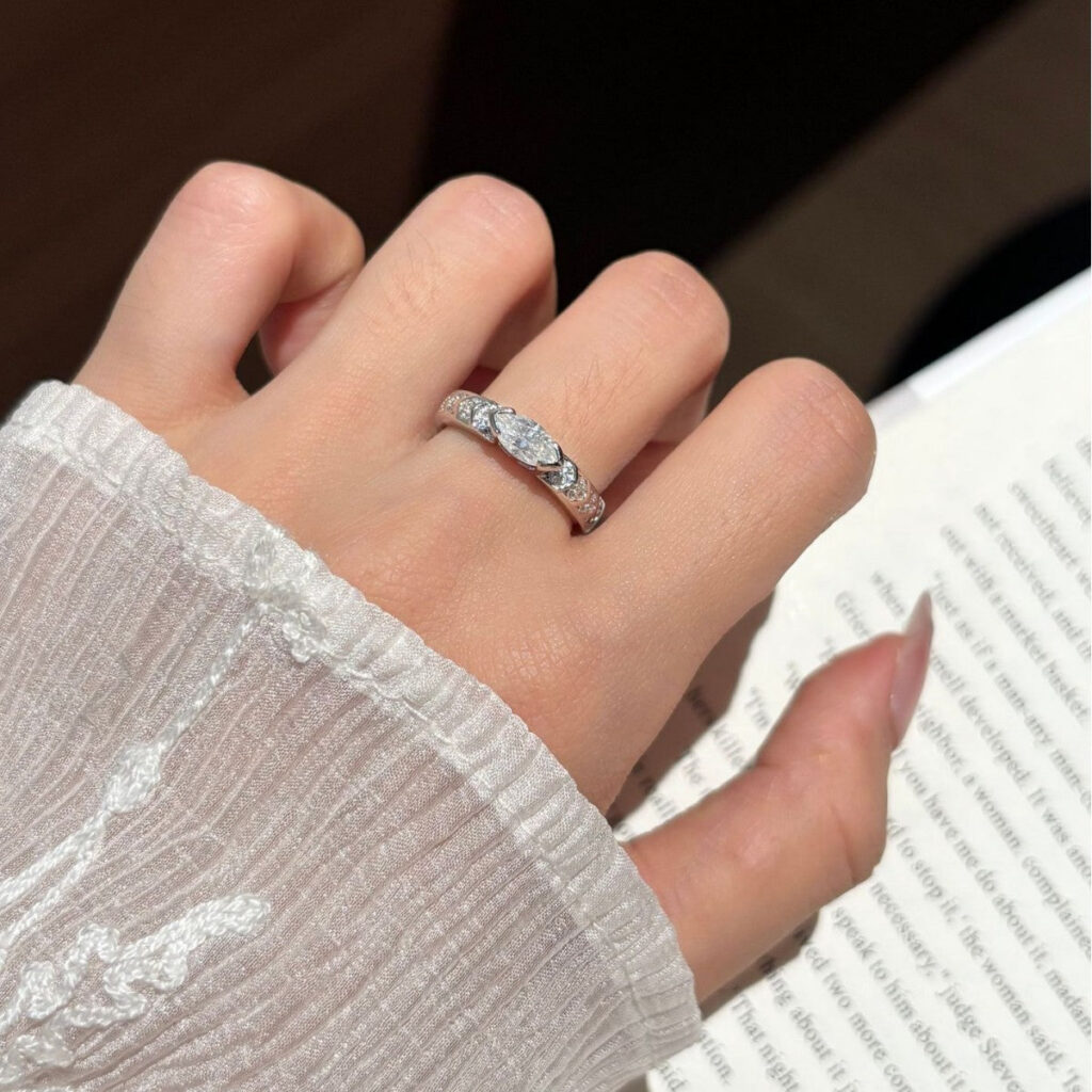 D Color Marquise Moissanite Guardian Eye Ring in S925 Sterling Silver